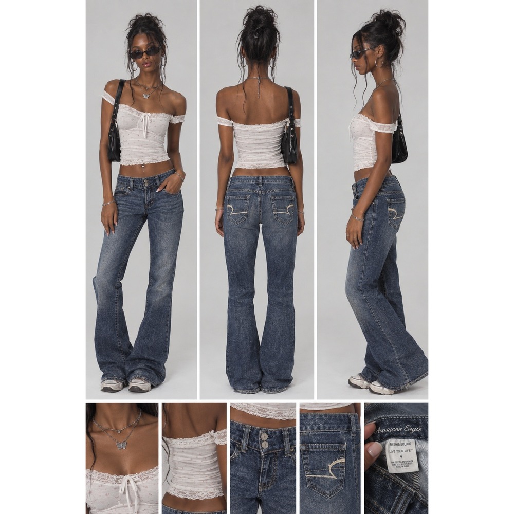 American Eagle Artist Flare Jeans Womens 00 Long Blue Denim Low Rise